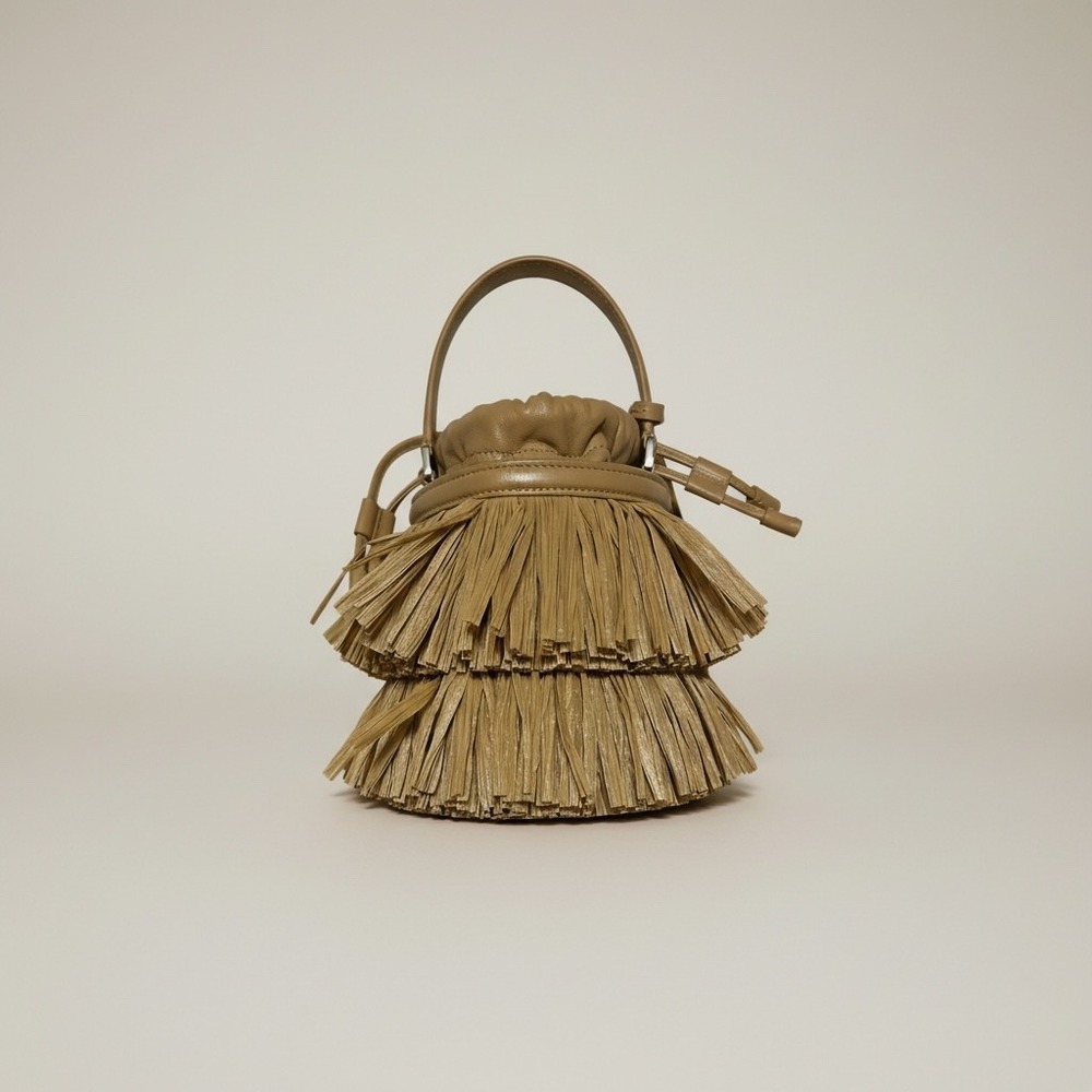 MICHAEL KORS COLLECTION Ischia Mini Leather and Fringe Bucket Bag Natural Peanut - Picture 4 of 14